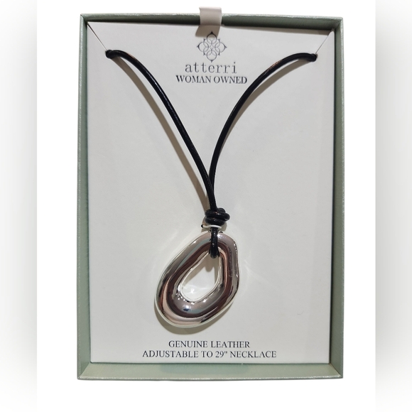 ATTERRI Sterling Silver Genuine Leather Cord Adjustable Up To  29" Necklace - Picture 1 of 3